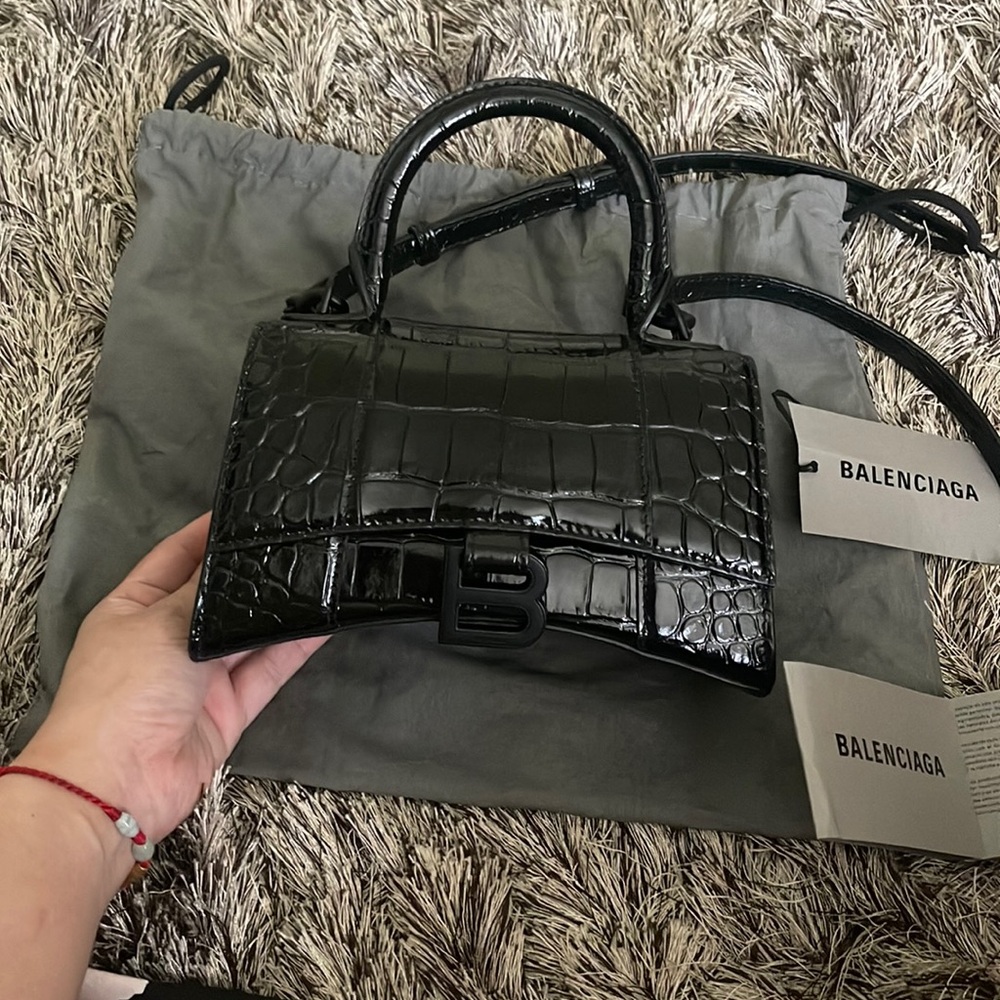 BALENCIAGA
Black XS Hourglass Top Handle Bag